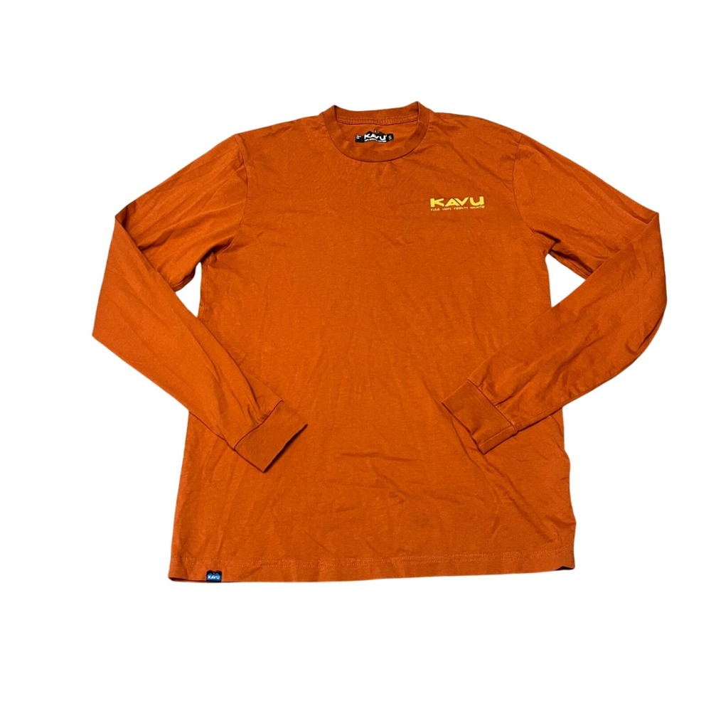 KAVU Mens Small Long Sleeve Graphic T-Shirt Burnt Orange Organic Cotton Mountain
